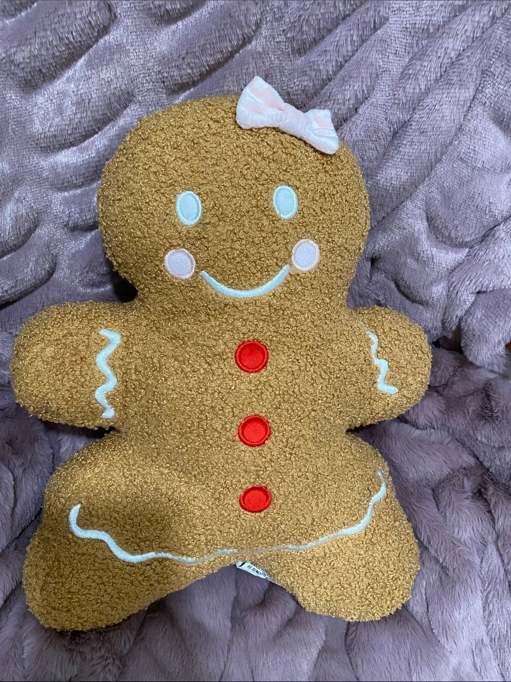 Plush Gingerbread Girl Holiday Pillow - Tan